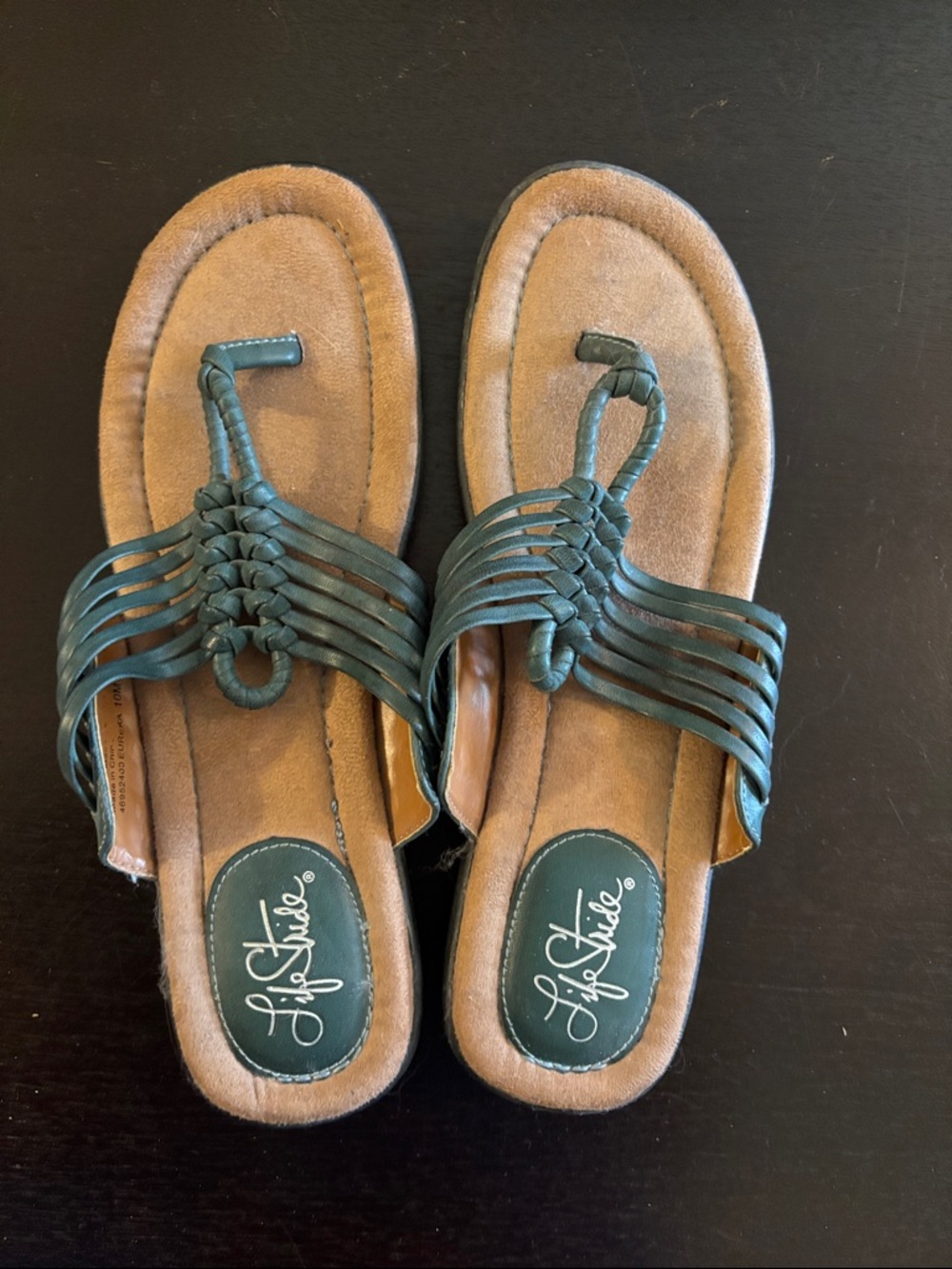 Life Stride Women's Teal Braided Strap Slide Sandals